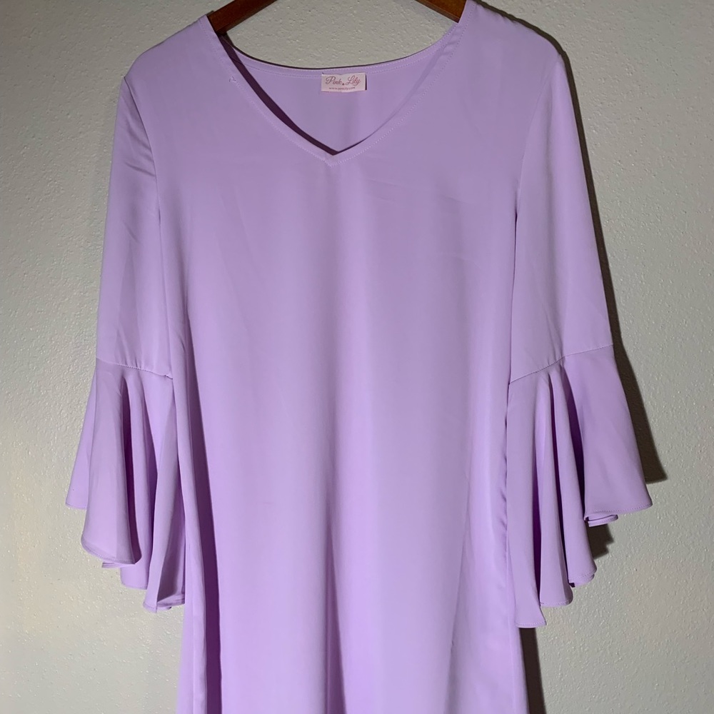 Lilac 3/4 length sleeve knee length dress